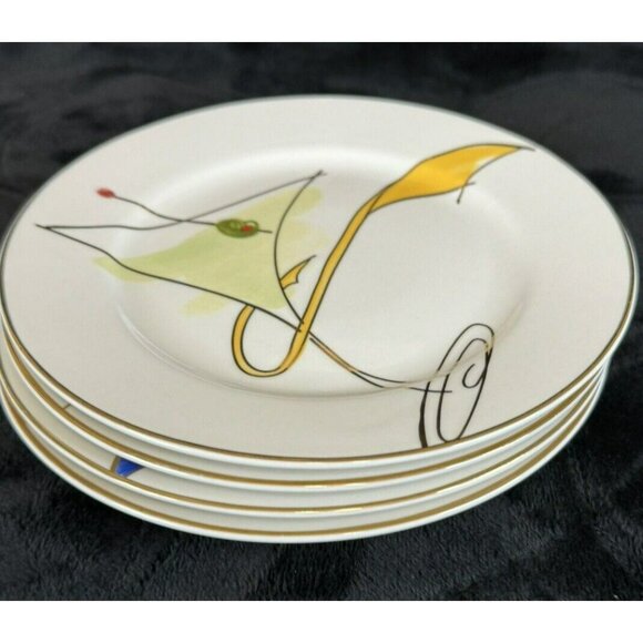 4 Pier One Martini Happy Hour Hors d'oeuvres Appetizer Canape Plate Gold Accents - Picture 7 of 8